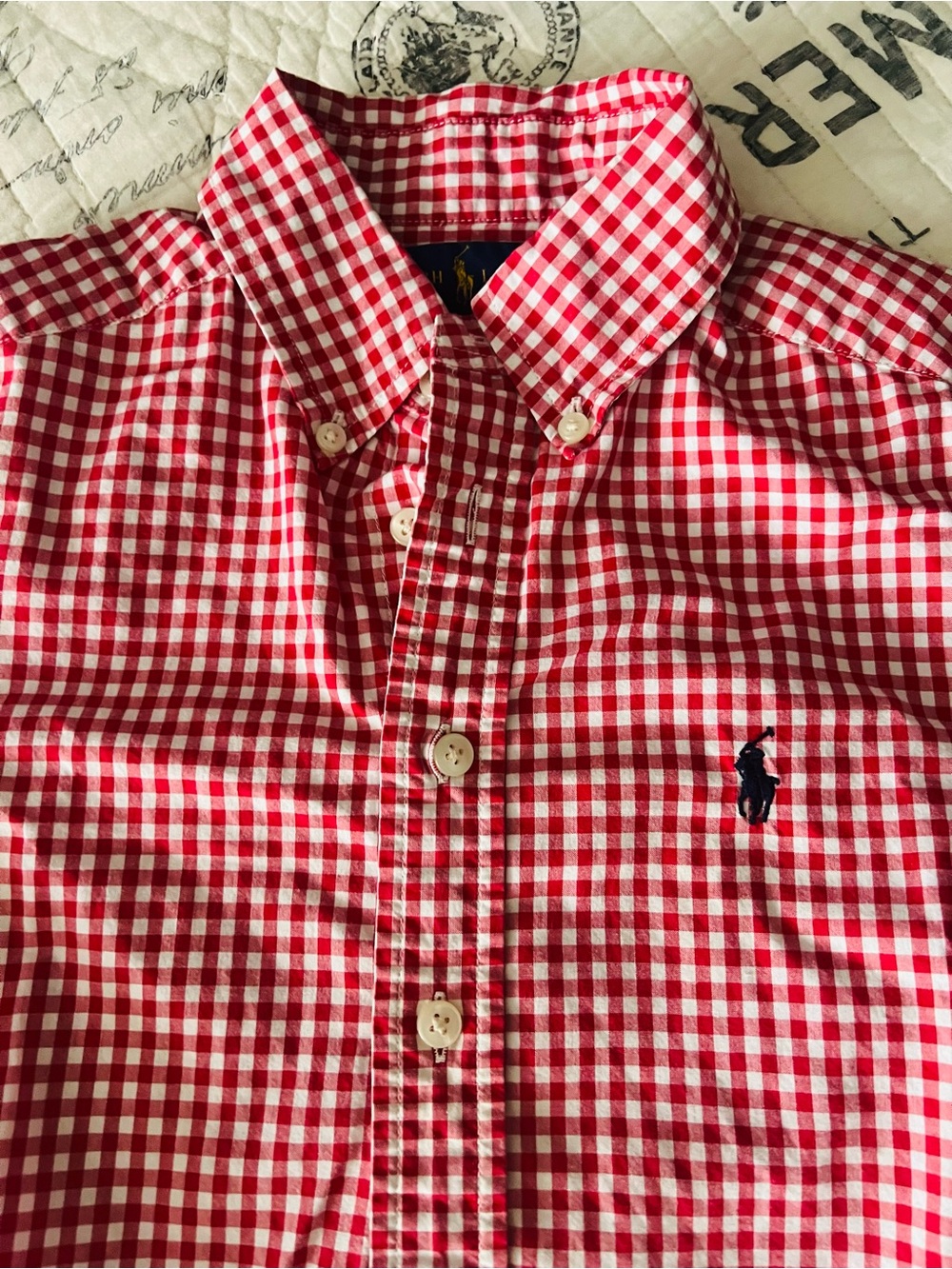 Ralph Lauren Boys Red and White Gingham Button-Down Shirt